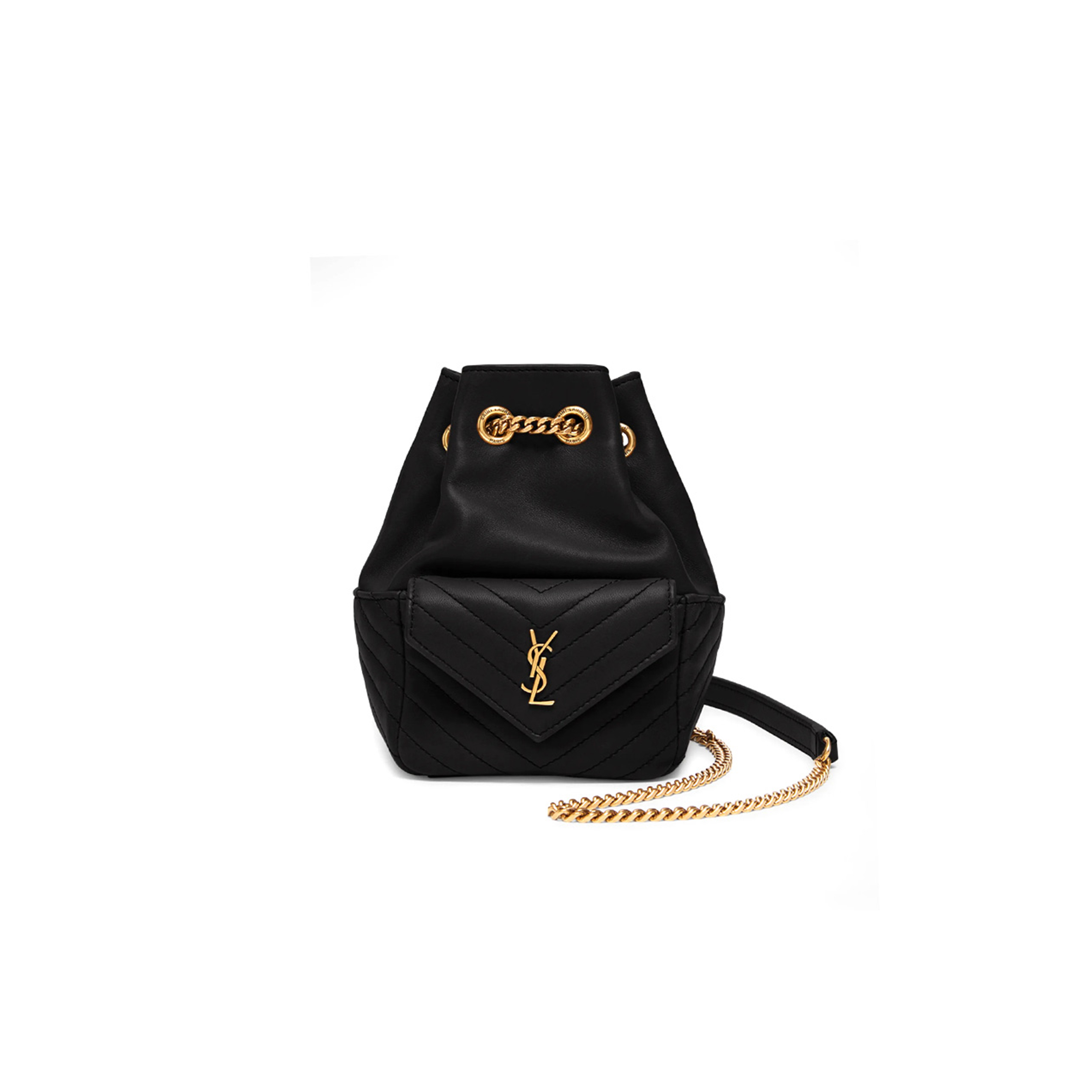 YSL LAMBSKIN MATELASSE MONOGRAM JOE NANO BUCKET BAG BLACK (18*13*10cm)